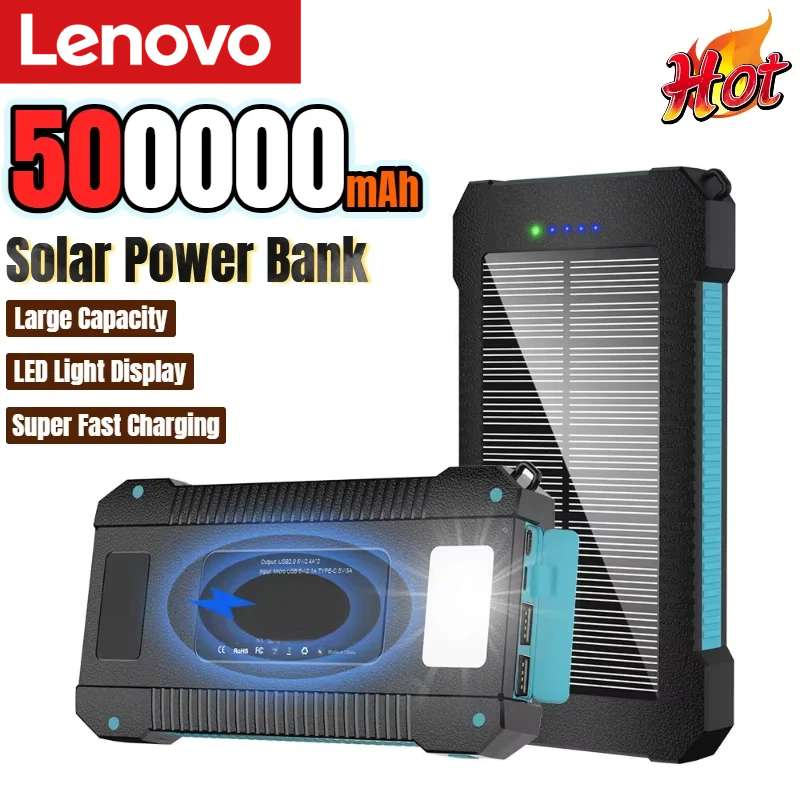 Solar Emergency Charger - Power Bank Solare Lenovo 500000mAh, Grande